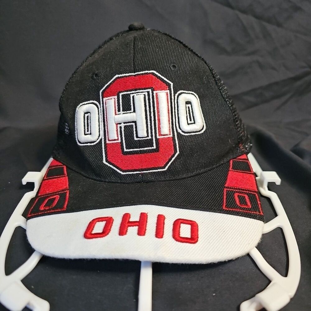 OHIO STATE University Black Red White Baseball Cap Hat OSU Strap Back Adjustable